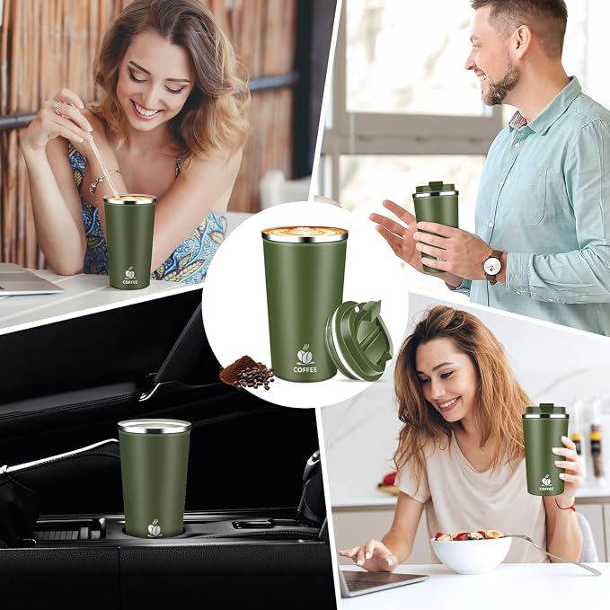 17oz Insulated Travel Coffee Mug with Flip Lid – Leakproof Stainless Steel Insulated Coffee Tumblers, Reuable Coffee Cup for Hot & Cold Drinks, Perfect for Camping & On-the-Go - Image 8