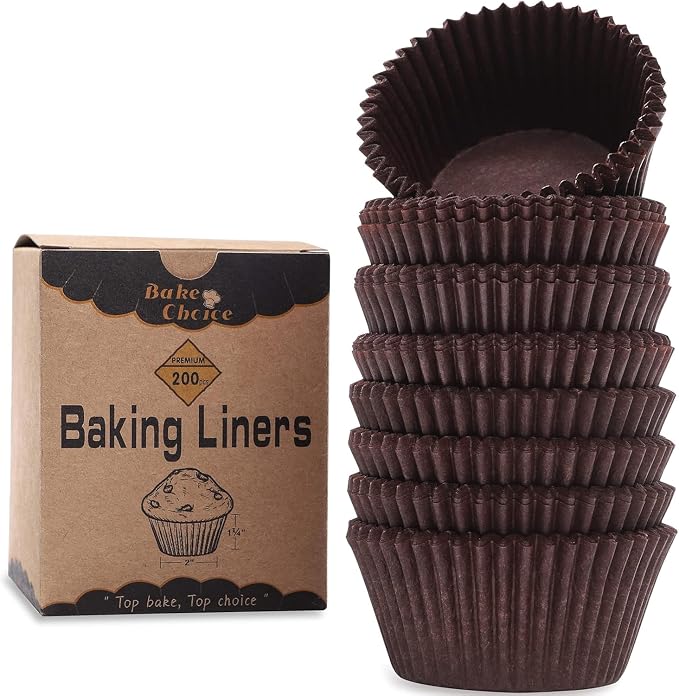 Bake Choice 200pcs Standard Cupcake Liners for Baking, Brown Muffin Liners | Food-grade cupcake wrappers, greaseproof parchment paper for Christmas decorations by BakeChoice