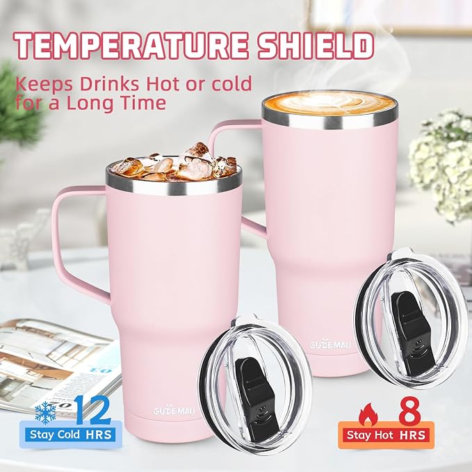 20 oz Insulated Coffee Mug with Ceramic Coating, Stainless Steel Travel Mug Tumbler with Handle Lid and Straw, Double Wall Leak-Proof Coffee Travel Mug Keeps Drink Hot and Cold (Pink) - Image 4