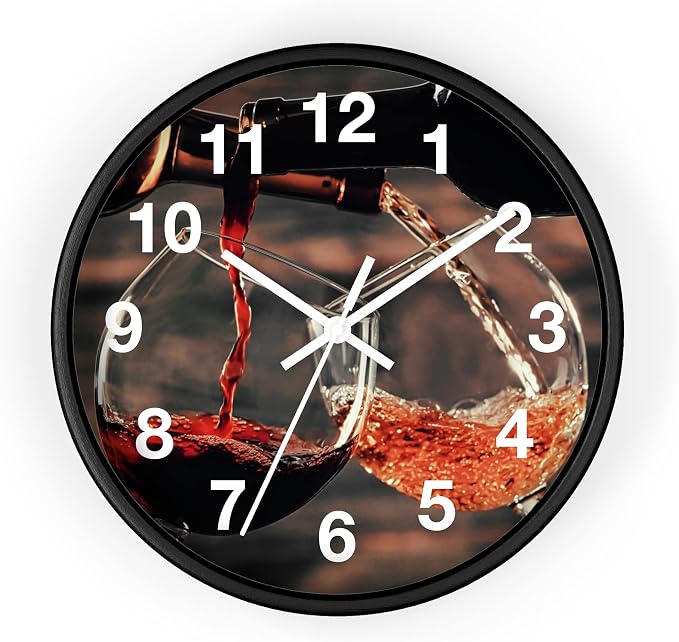 Mozingo ~ Wine Clock for Kitchen Bar Wall It's Wine O'clock Silent Time Gift Home Decor Made In USA, 10" (Hour Marks - Numbers, Clock Frame Color - Black, Wine Theme #01) by Unknown