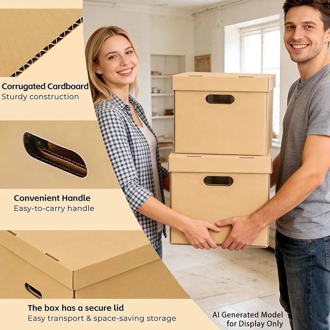 Wine Glass & Dish Moving Boxes, Glass Packing Boxes, Kitchen Storage Kit | 2 Pack, 15 x 12 x 10 In, Sturdy Corrugated Cardboard, with Ergonomic Handles & Secure Lids, for Glassware & Dishware, Brown - Image 3