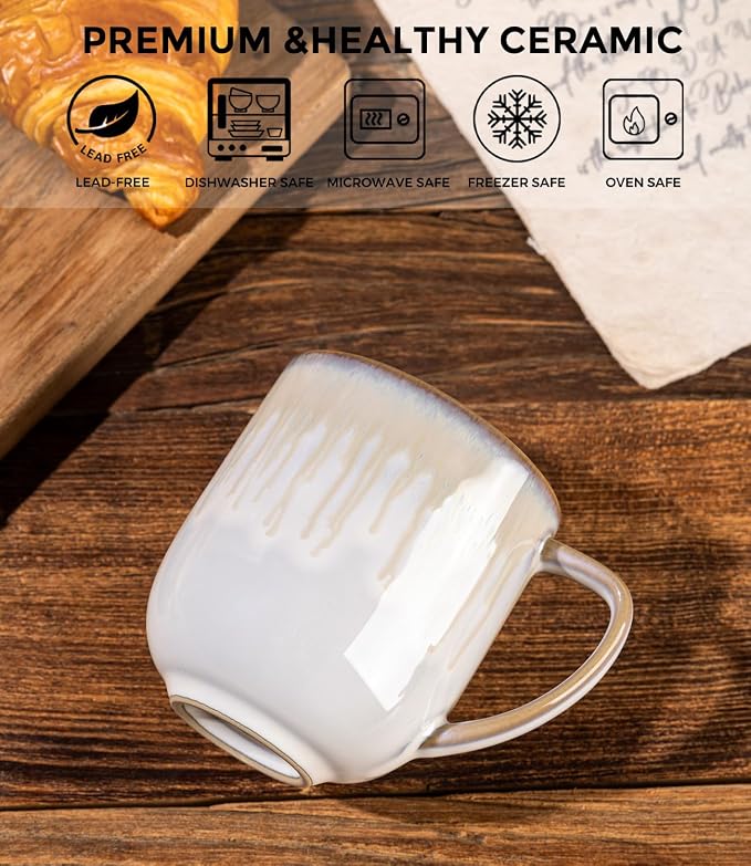 LERATIO 12OZ Ceramic Coffee Mugs Set of 6, Large Porcelain Coffee Cups With Large Handle For Latte,Cappuccino,Milk,Cocoa,|Dishwasher&Microwave Safe Mug Sets,Ideal for Man,Woman,Dad, Mom - Image 5