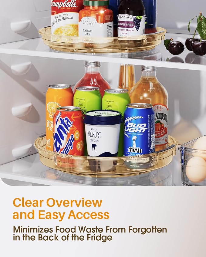 LAMU 2 Pack 10.6in Lazy Susan Organizer Turntable for Cabinet, Lazy Susan for Refrigerator Rotating Organizer for Fridge, Kitchen, Pantry, Countertop, Bathroom, Medicine Cabinet Organizer, Amber - Image 5