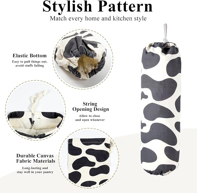 Plastic Bag Organizer, Wall Mount Dispenser, Heavy Duty Grocery Storage, Hanging Shopping Holder for Home Kitchen (Black Spots) - Image 2