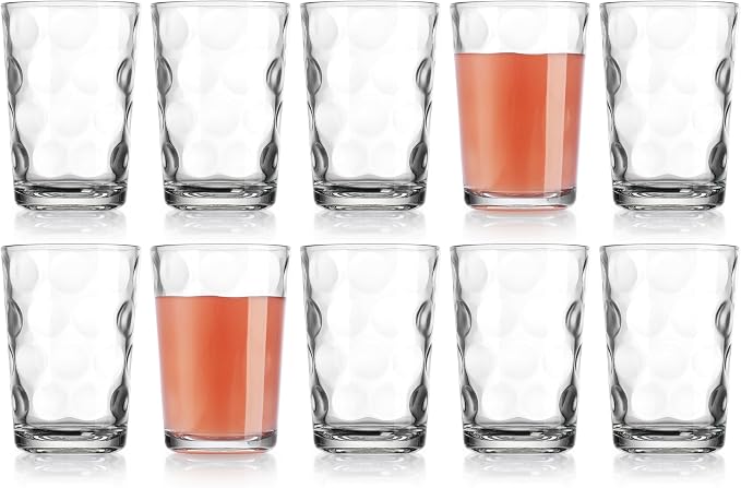 Home Essentials Drinking Glasses Set of 10 Juice Glass Cups, 7 oz Glassware, Inner Circular Lensed Small Glasses. Ideal for Juice, Milk, Water; Dishwasher Safe. - Image 6