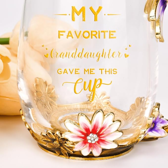 OEAGO Grandma Gifts from Granddaughter Tea Cup Birthday Grandparent Gifts Mothers Day Enamel Flower Glass Mugs from Grandkids Grandchildren - Image 3