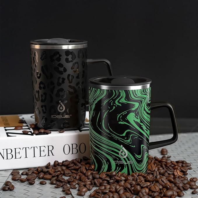 Ideus 16 oz Insulated Stainless Steel Coffee Mug with Lid, Green Zebra | Perfect for home, office, or daily use| Easy to clean wide mouth| Sweat-proof| On the go - Image 9