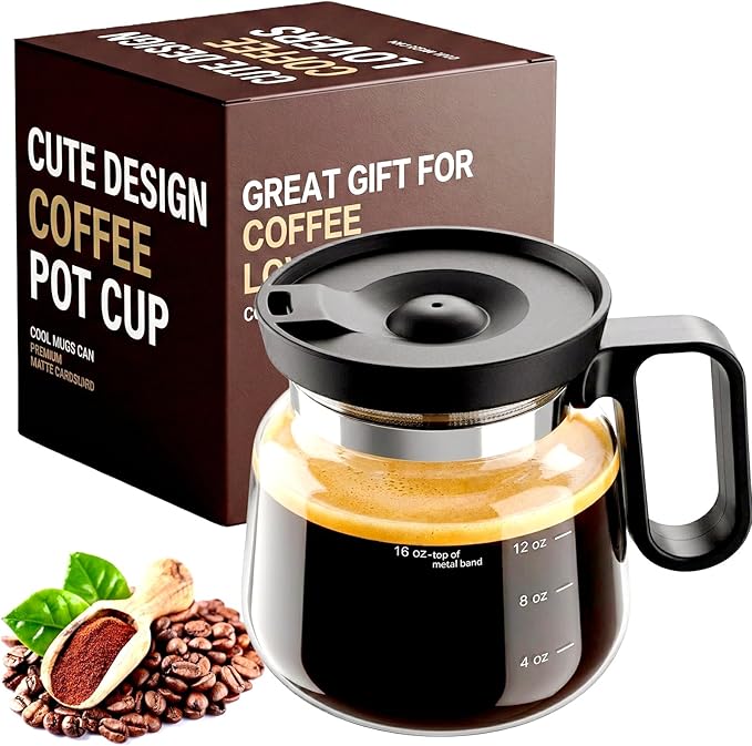 Coffee Pot Mug with Lid, 16oz Glass Mini Coffee Pot Cup, Heat-Resistant Clear Travel Mug, Spill-Resistant Novelty Coffee cup for Office Desk & Coffee Lovers gift by BohodiyCShapedEndTable