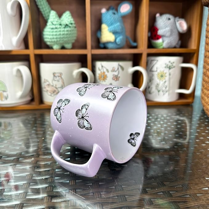 16oz Ceramic Coffee Mug for Office and Home, Hand Painted with Handles Tea Cup, Cute Vintage Butterfly Mug,Best Gifts for Women and Men,Dishwasher Microwave Safe (Light Purple) - Image 4