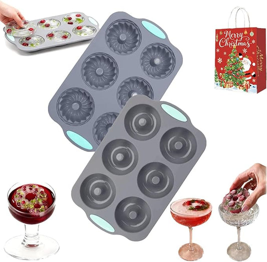 Wreath Ice Mold, 2026 New Christmas Wreath Ice Mold, 6 Hole Silicone DIY Mold, Flexible Silicone Mold for Wreath Ice Cubes, Donuts, Soap & Chocolate, Easy Release (Type-A+Type-C)