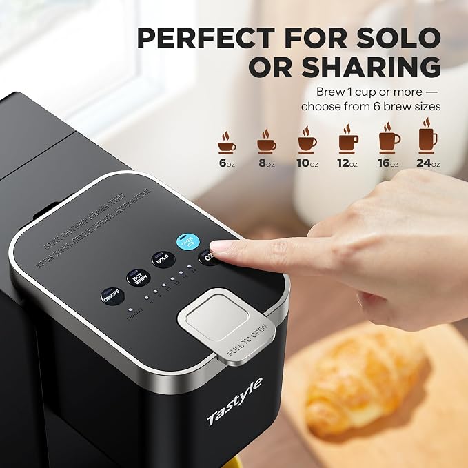 Tastyle Single Serve Coffee Maker for K Cups and Grounds with 3 Brew Styles | 40oz Removable Water Tank, 6 to 24oz Brew Size, Compact Design, Fits 7.3" Travel Mug, for Home, RVs and Office, K330IC, Black - Image 5