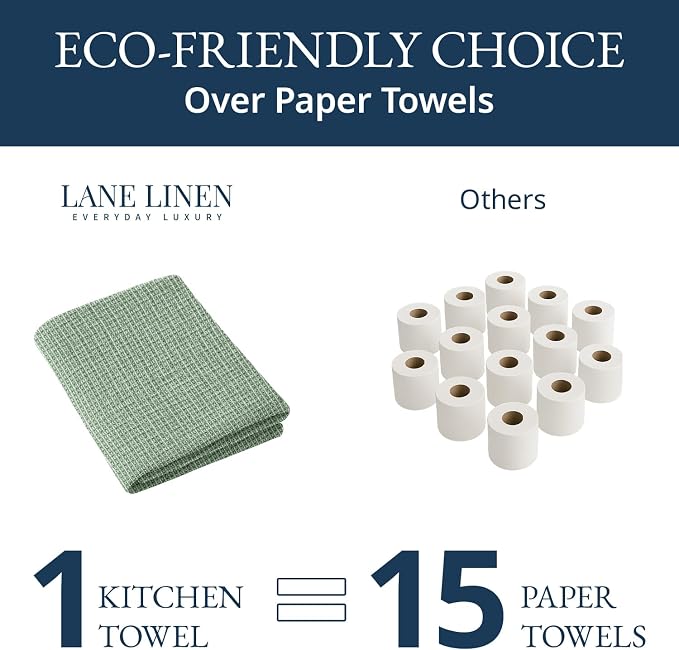 LANE LINEN Cotton Kitchen Towels Set, 6-Pack – Absorbent, Quick-Drying Dish Towels, 18" x 28", Premium Hand and Tea Towels - Olive - Image 7