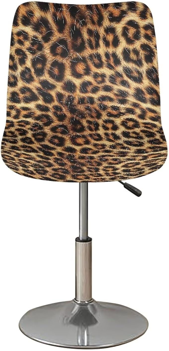 Leopard Pattern Set of 2 Bar Stool Covers, Bar Stool Slipcover Chair Cover with Elastic Bands Soft Washable Dining Chair Slipcovers - Image 2