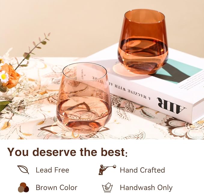 Venus Colored Stemless Wine Glasses Set of 6-17 oz Hand-Blown Crystal Colorful Glassware with no Stem, Multicolor Wine Glass for Wedding, Birthday, Housewarming Valentines's Day Gifts for Women - Image 3