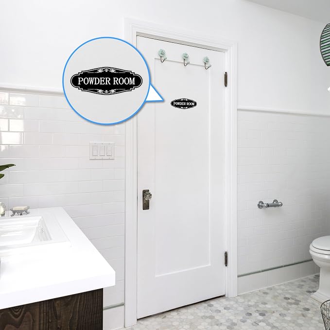 Powder Room Sign Sticker for Business and Home，Self-adhesive Cute Powder Room Door Decor，Waterproof Guest Bathroom Decals for House，Office，Shop - Image 7