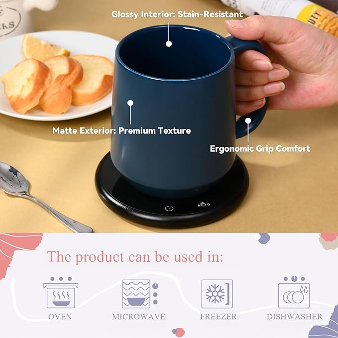 Miicol Ceramic Coffee Mug, 16 oz Large Coffee Cup, Tea Mug with Handle, Flat Bottom Mug for Men, Women, Office, Microwave and Dishwasher Safe, Multi-Color, Navy - Image 7