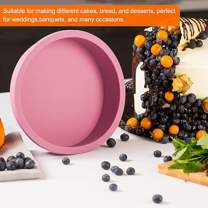 HARFINGTON 6 Pcs Round Cake Pans 4" Nonstick Quick Release Silicone Cake Mould Bakeware Tools for Baking Cupcakes Bread Pizza, Red