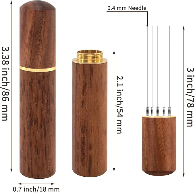 Zolunu Espresso Coffee Stirrer 5 Needles 0.4mm Espresso Distribution Tools, Natural Wood Handle and Stand - Image 2