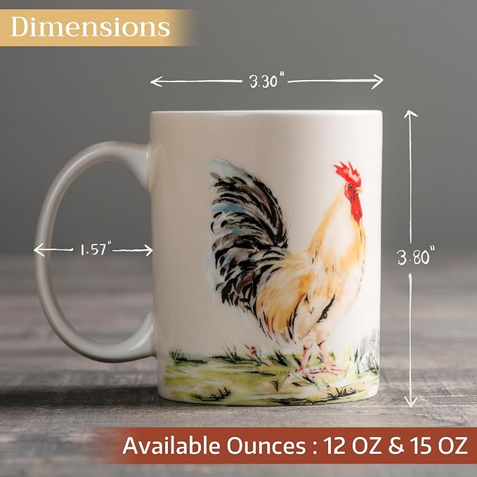 Maison d' Hermine Coffee Mug with Handles Tea Cups (15 Ounce, Pack of 1) | Fine Bone China Coffee Mugs for Hot Beverages Cappuccino Latte Home Restaurant Hotel Spring Summer -Campagne - Coq - Image 4
