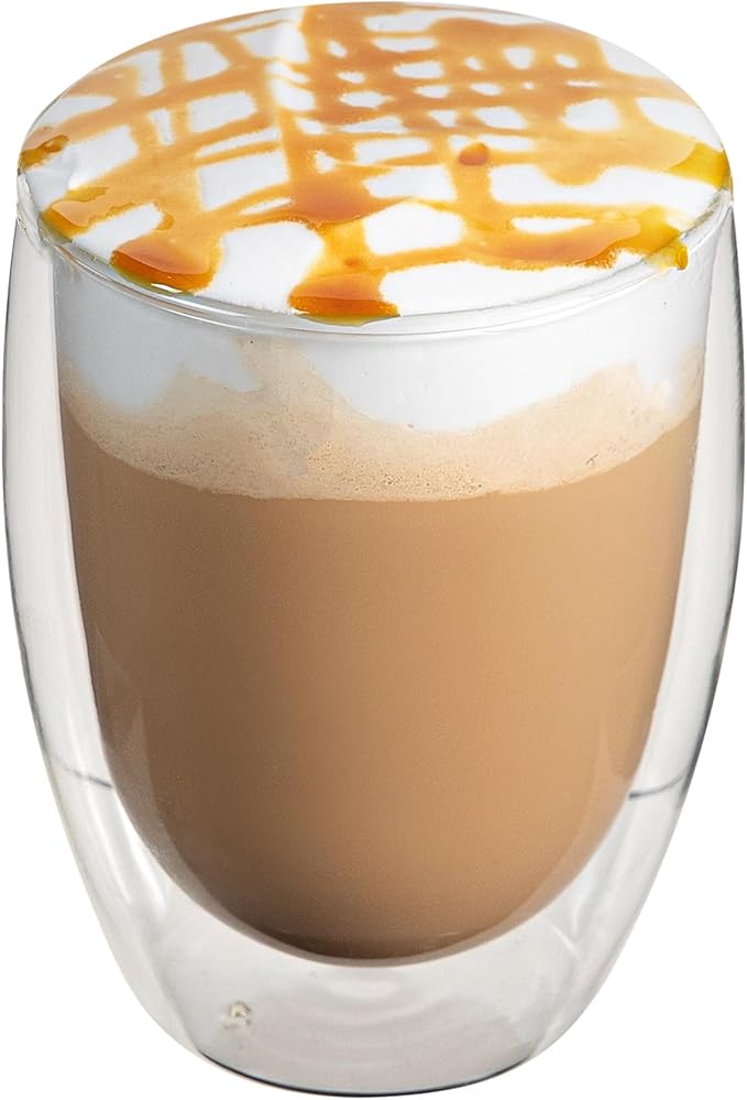 Restaurantware-Forma Professional 11.8 Ounce Double Wall Coffee Cups, 2 Insulated Latte Glasses - Dishwashable, Reusable, Clear Glass Beverage Cups, Freezable, For Hot Or Cold Beverages