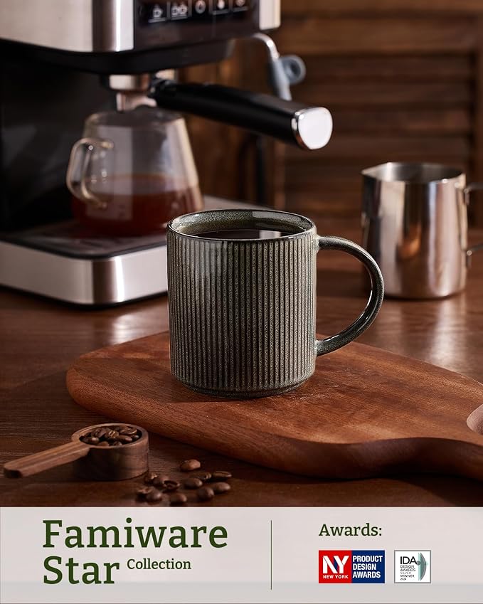 famiware Coffee Mug Set for 8, Star 16 oz Catering Mugs Cup Set with Handle for Coffee, Tea, Cocoa, Milk - Ceramic Stoneware Drinkware Set, Deep Forest - Image 3