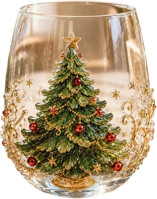 3D Christmas Glass Art Cup, Luxury Raised Holiday Glassware Collection | Cute Festive Stemless Wine Glasses,Artistic Holiday Table Ornaments,Perfect Christmas Home Decor Gifts for Various Beverages by Unknown