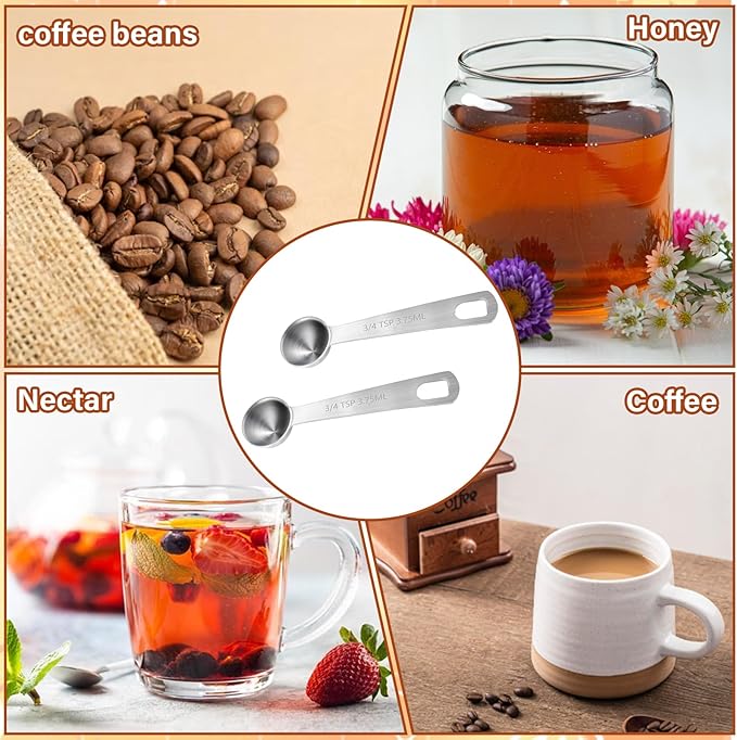2 Pcs 3/4 tsp(3.75ml | 1/4 tbsp| 1/8 oz) Measuring Spoon Stainless Steel Individual Measure Scoop Mini Metal Measuring Spoons Easy to Use and Easy to Wash for Cooking Baking Kitchen Gadgets