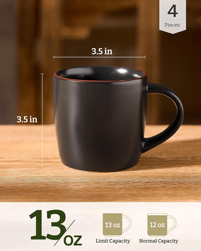famiware Mercury Coffee Mugs 13 oz, Coffee Mugs Set of 4 with Handle, Ceramic Cups for Latte, Hot Tea, Cappuccino, Mocha, Cocoa, Black - Image 4