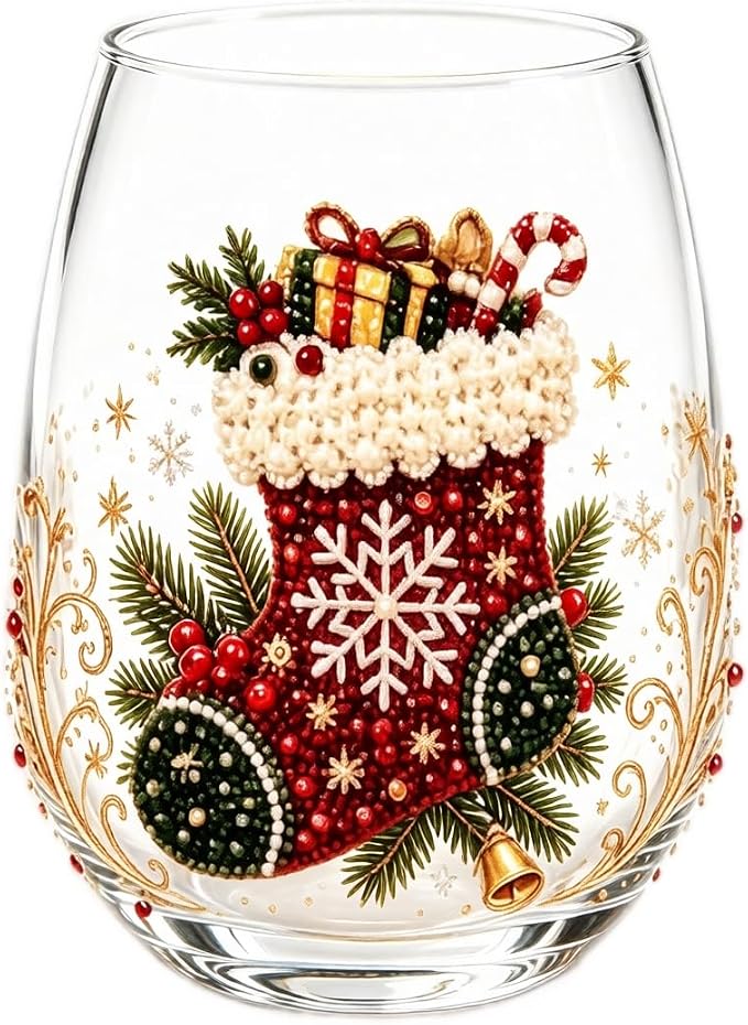 3D Christmas Glass Art Cup, Luxury Raised Holiday Glassware Collection | Cute Festive Stemless Wine Glasses,Artistic Holiday Table Ornaments,Perfect Christmas Home Decor Gifts for Various Beverages - Image 2