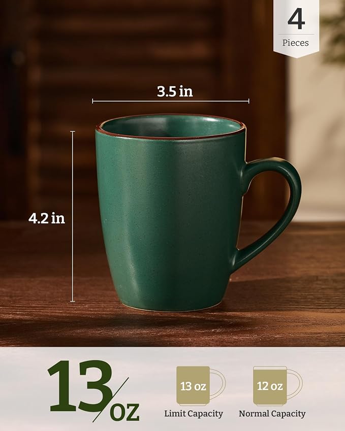 famiware Venus Coffee Mugs for 4, 13 oz Mug Set, Dringking Cup with Handle for Coffee, Tea, Cocoa, Milk, Dark Green - Image 4