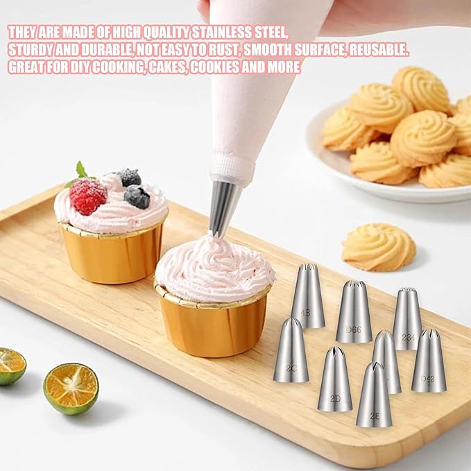 Piping Tips, 8 Pcs Stainless Steel Icing Piping Nozzles Cake Decorating Tips Baking Tool for Cream Cupcake Cookie