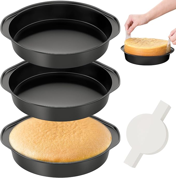 8 Inch Round Cake Pan with Handle, 3PCS Nonstick Cake Pans with 100 PCS Parchment Paper by Unknown