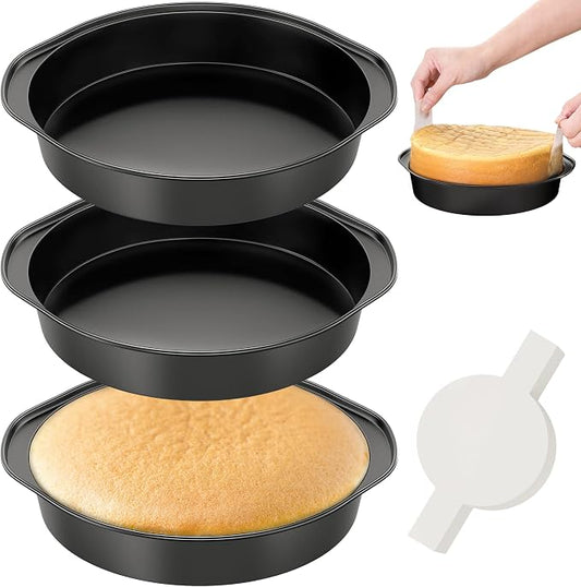8 Inch Round Cake Pan with Handle, 3PCS Nonstick Cake Pans with 100 PCS Parchment Paper by Unknown