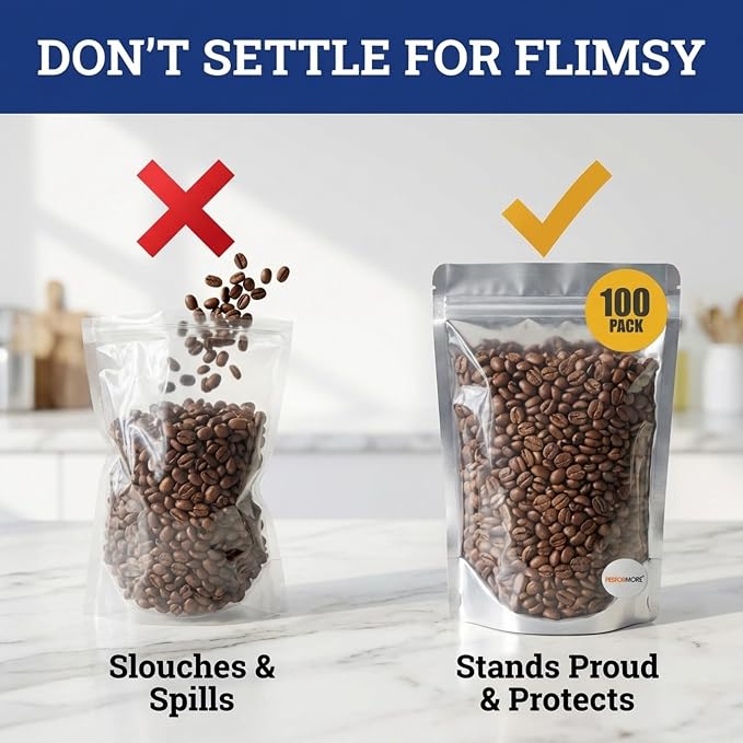 Stand Up Pouch Bags, 6" x 9", Heavy Duty, 100 Pack, Clear Front with Aluminum Foil Back - Resealable Ziplock and Heat Sealable for Food Storage - Image 4