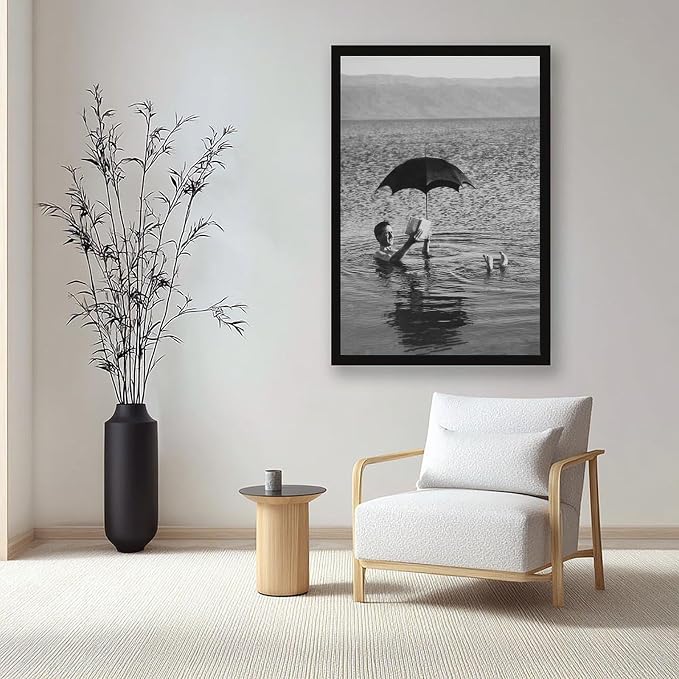 UXCBIA Man Floating in Lake With Book And Umbrella, Old Photography 1920s, Black And White Poster Canvas Poster Bedroom Decor Sports Landscape Office Room Decor Gift Black Frame 24x36in(60x90cm) - Image 7