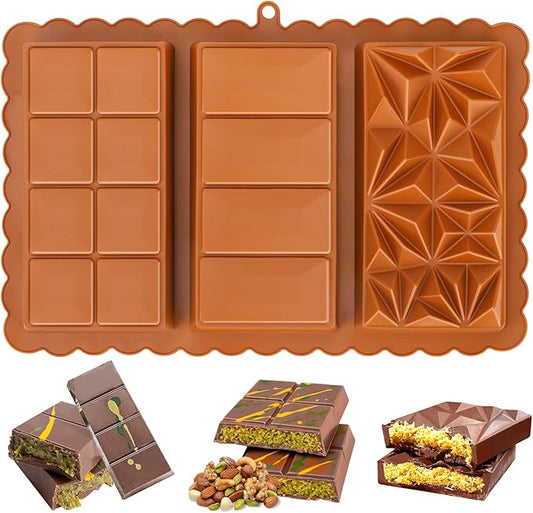Dubai Chocolate Bar Mold, 1.2 Inch Deep Silicone Chocolate Molds, 3-Cavity Large Candy Bar Mold for Dubai Pistachio Chocolates, Candies, Desserts