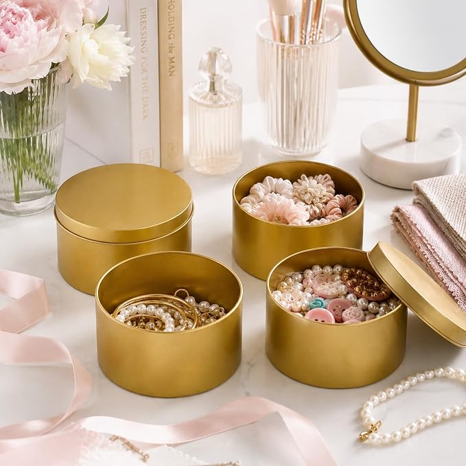 4pcs Large Round Metal Tin Box Cookie Candy Container with Lids | Lidded Design Round Metal Cookie Tin Boxes For Home And Office Decor Kitchen Displays - Image 7