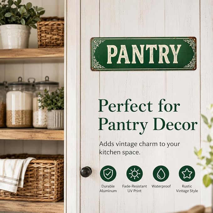 Pantry Aluminum Metal Sign, Vintage Farmhouse Wall Decor for Pantry Door, Food Storage Room, Kitchen Organization, Rustic Home Decor,15X4inch - Image 2