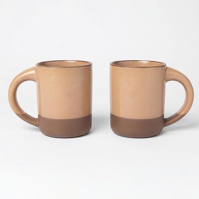 TOMO Mugs Set of 2, 12oz Modern Stoneware Coffee Mugs, Large Handle Ceramic Drinkware - Wheat by TOMOSTONEWARE
