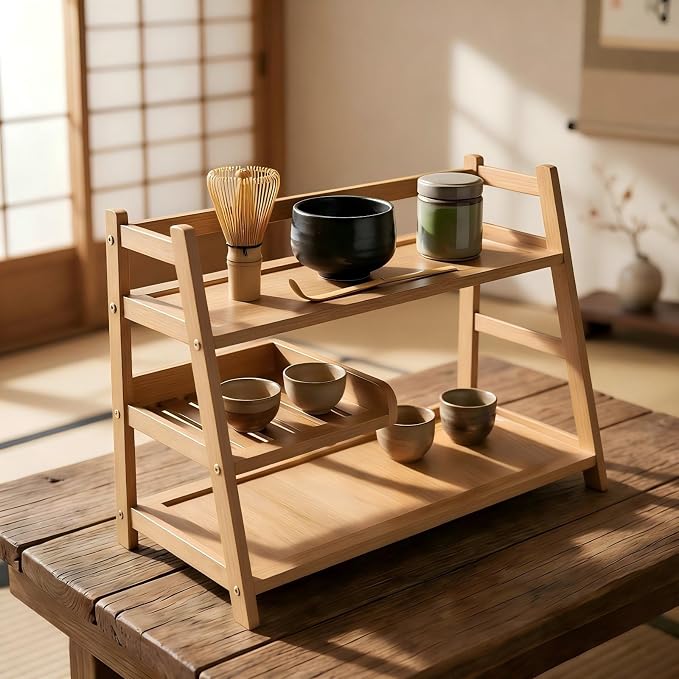 3 Tier Bamboo Matcha Station, coffee station organizer Shelf | for Kitchen Countertop, Tea Bar - Matcha Powder, Tools & Cup Organizer for Matcha Lovers, Home Baristas. by Lnncdsc