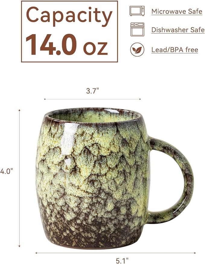 Amber Nebula Ceramic Coffee Mug - 14 oz Unique Reactive Glaze Coffee Cup with Large Handle, Barrel Cute Mug for Women Men Home Office Gift - Image 8