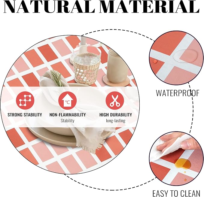 FIFTY FEET 70 * 52 Inch Rectangle Tablecloth, Vinyl Tablecloth with Flannel Backing for Rectangle Tables Waterproof, Plastic Picnic Table Cover for Dining Table/Buffet Parties/Camping(Red Plaid) - Image 3
