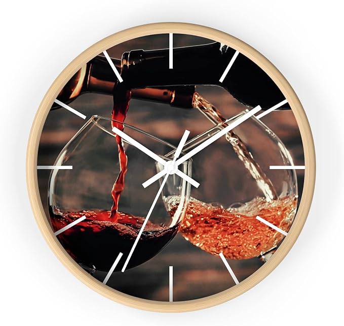 Mozingo ~ Wine Clock for Kitchen Bar Wall It's Wine O'clock Silent Time Gift Home Decor Made In USA, 10" (Hour Marks - Lines, Clock Frame Color - Natural Wood, Wine Theme #01) by Unknown