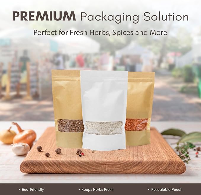 DiRose Kraft Stand Up Pouches with Window, Reclosable Food Storage Bags, Heat Sealable Stand Up Pouch for Coffee, Candy, Nuts, Tea, Spices – 12 oz (300 Pack) - Image 6