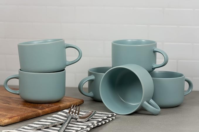 10 Strawberry Street Wazee Matte 4.75"/22 oz Oversized Mug, Set of 6, Mineral Blue - Image 3