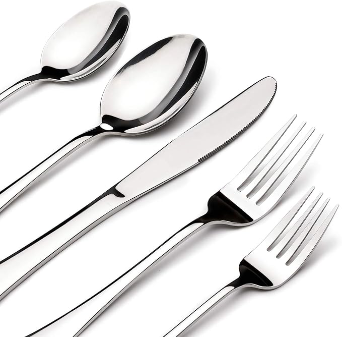 Silverware Set for 8 with Serving Utensils,Stainless Steel Flatware Cutlery | Heavy Duty Steak Knife Fork and Spoon, Dishwasher Safe, Gift Package for Wedding Housewarming by ACNUSIK