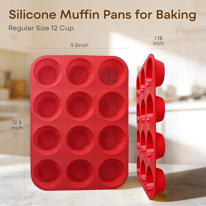 Silicone Mold for Baking, 12 Cup Nonstick Muffin Pan 2Pcs | Food-Grade Silicone Muffin Tin, Oven Dishwasher Freezer Safe Silicone Molds for Home Baking DIY, Cupcakes, Egg Bites - Image 2