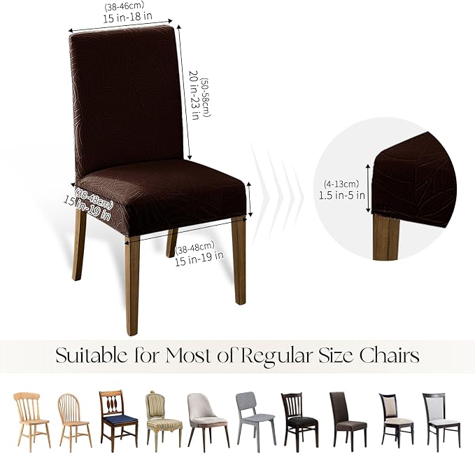 MOSAYT 100% Waterproof Dining Room Chair Covers Set of 4, Super Fit Stretch Jacquard Parson Chairs Slipcovers Removable Washable Chair Seat Protectors for Home, Kitchen, Banquet (Chocolate - XL) - Image 6