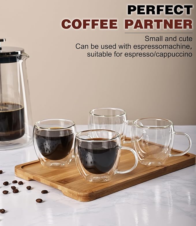 Espresso Cups Set of 2,Hand Blown 5oz Double Walled Insulated Espresso Coffee Mugs with Handle,Perfect for Cappuccino, Latte, Tea, Clear Glass Espresso Shot Cups Suitable for Coffee Machine - Image 6