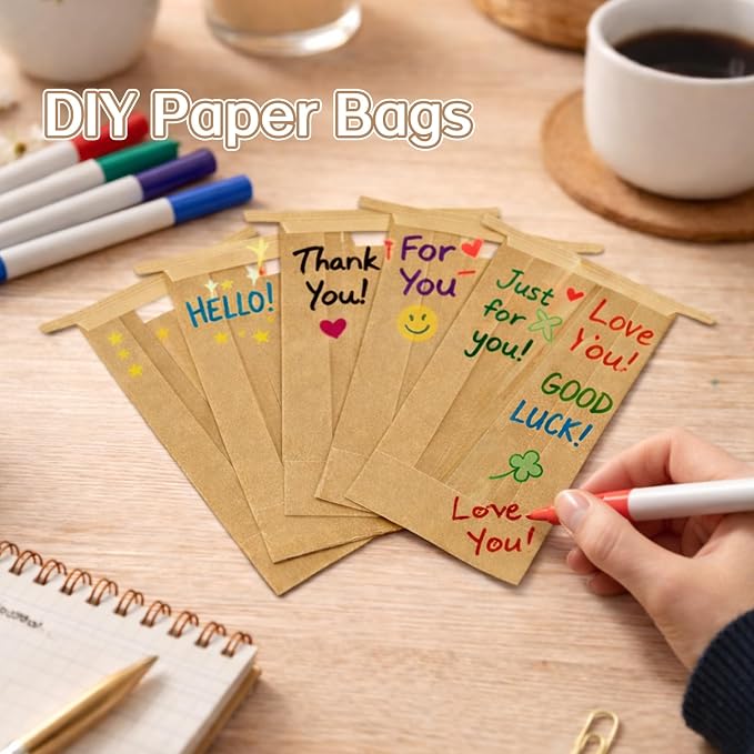 WIKDAY Paper Cookie Bags with Window 100PCS Small Treat Bread Bakery Bags | Tin Tie Tab Lock, with Thank You Seal Stickers, 3.5x2.3x7.5in, for Baked Food Packaging Storage Gift Giving Cottage Business - Image 3